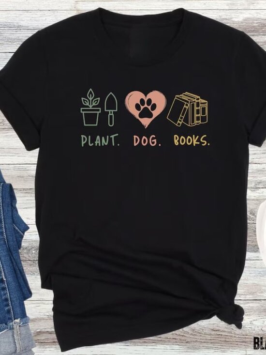 Tops - Plant Book and Dog Shirt, Cute Dog Lover Gift,  Funny Reading Tee